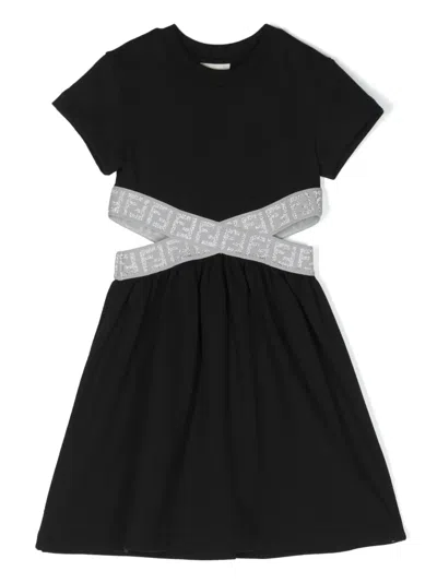 Fendi Kids' Ff-logo Cut-out Detailing Dress In Black