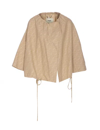Fendi Ff Logo Denim Jacket In Neutral
