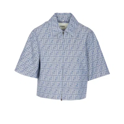 Fendi Ff Logo Denim Shirt In Blue