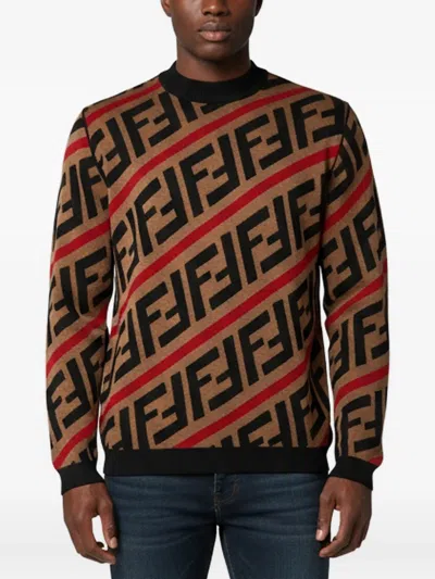 Pre-owned Fendi Ff Logo Diagonal Stripe Sweater In Brown