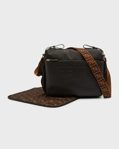 Fendi Kids' Ff Logo Diaper Bag W/ Changing Pad In Neutral