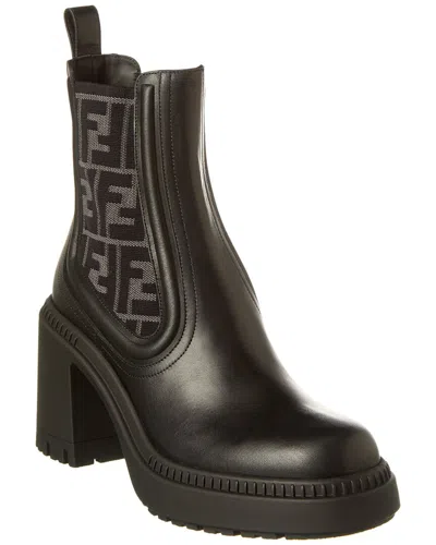 Fendi Ff Logo Domino Leather Boot In Black