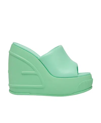 Fendi Ff Logo Embossed Platform Slides In Green