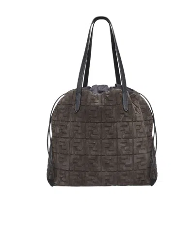 Fendi Ff Logo-embossed Tote Bag In Gray