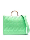 Fendi Ff Logo-embossed Tote Bag In Green