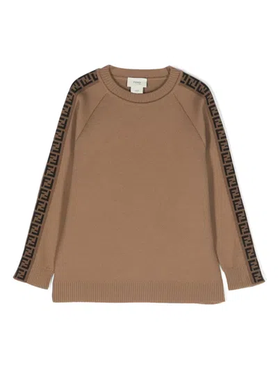 Fendi Kids' Ff Logo-embroidered Wool Jumper In Brown