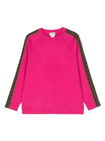 Fendi Kids' Ff Logo-embroidered Wool Jumper In Pink