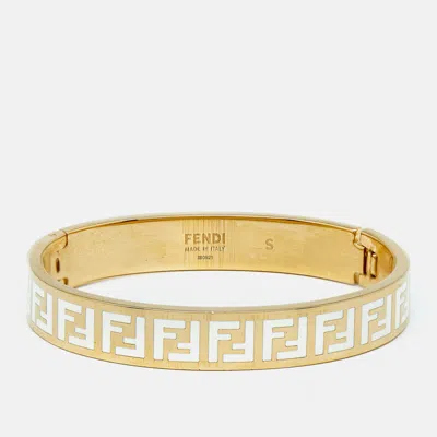 Pre-owned Fendi Ff Logo Forever Enamel Gold Tone Bracelet S