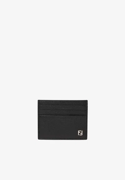 Fendi Ff Logo Grained Leather Cardholder In Black