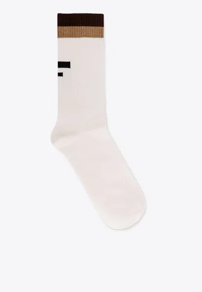 Fendi Ff Logo Inlay Mid-calf Socks In White