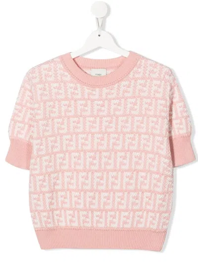 Fendi Kids' Ff-logo Intarsia-knit Top In Pink