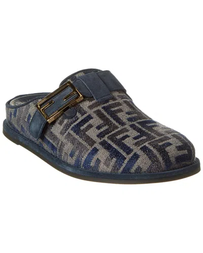 FENDI FENDI FF LOGO JACQUARD & SUEDE MULE