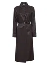 Fendi Silk Chess Ff Long Sleeve Midi Dress Dresses Brown In Brown
