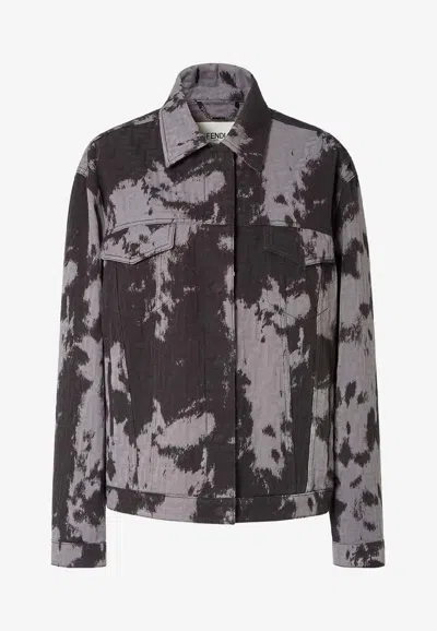 Fendi Ff Logo Jacquard Denim Jacket In Brown