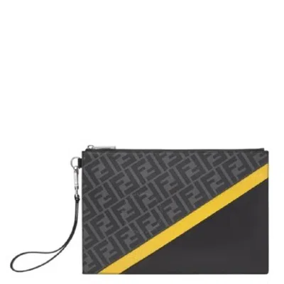 Fendi Ff Logo Jacquard Flat Pouch In Black