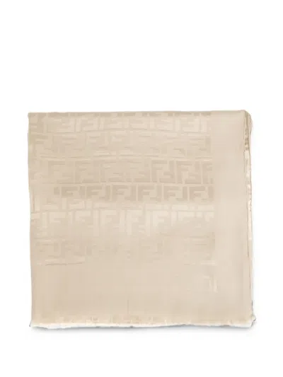 Fendi Ff Logo Jacquard Scarf In Neutral