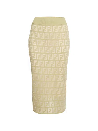 Pre-owned Fendi Ff Logo Knit Midi Skirt In Green