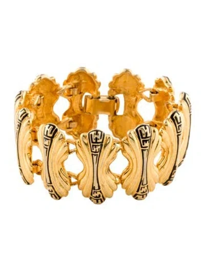 Pre-owned Fendi Ff Logo Laurel Leaf Link Bracelet, 6.75" In Multicolor