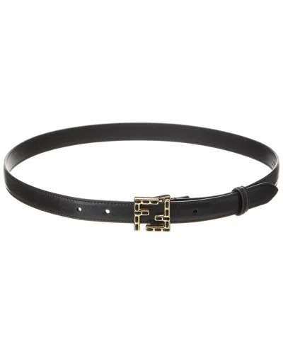 Fendi Ff Logo Leather Belt In Black