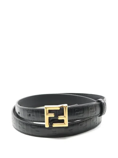 Pre-owned Fendi Ff-logo Leather Belt In Black