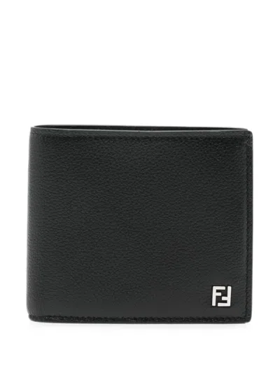 Fendi Ff Logo Leather Bi-fold Wallet In Black
