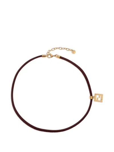 Fendi Ff Logo Leather Bracelet In Orange