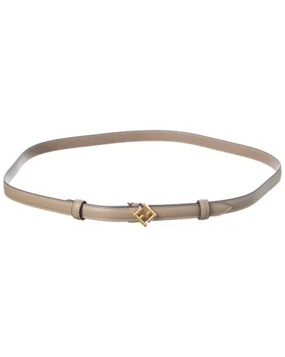 Fendi Ff Logo Leather Buckle Belt In Gray