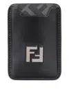 Fendi Ff Logo Leather Card Holder In Black