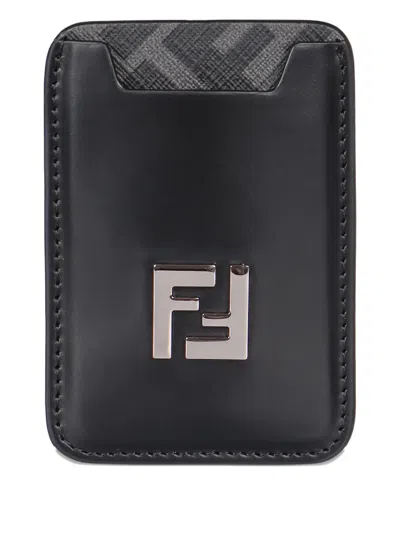 Fendi Ff Logo Leather Card Holder In Black