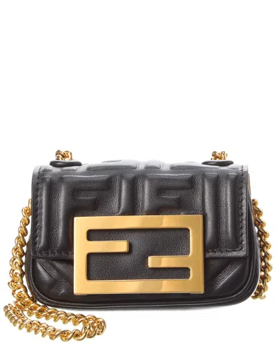 Fendi Ff Logo Leather Shoulder Bag In Black