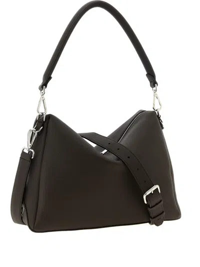 Fendi Ff Logo Leather Shoulder Bag In Brown