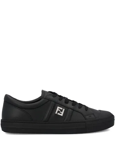 Fendi Ff-logo Leather Sneakers In Black