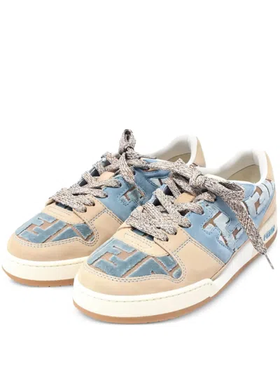 Pre-owned Fendi Ff-logo Leather Sneakers In Neutral