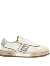 Fendi Leather Sneakers With Panelled Design And Contrast Sole In Neutral