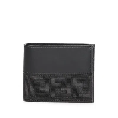 Fendi Ff Logo Leather Wallet In Black