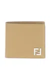 Fendi Beige Ff Canvas And Leather Compact Bi-fold Wallet In Brown