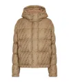 Fendi Women Beige Down Jacket With Hood And Ff Logo All-over In Cotton Blend Woman In Brown