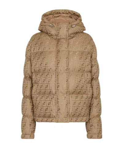 Fendi Ff-logo Padded Jacket In Brown