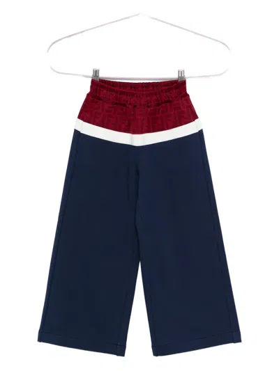 Fendi Kids' Ff-logo Panel Trousers In Blue