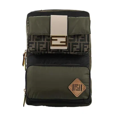Fendi Ff-logo Panelled Backpack In Black