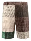 Fendi Ff Patchwork Linen Bermuda Shorts In Green