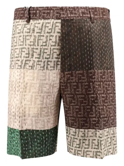 Fendi Ff Linen Bermudas In Brown