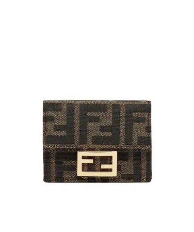 Fendi Ff-logo Pattern Wallet In Brown