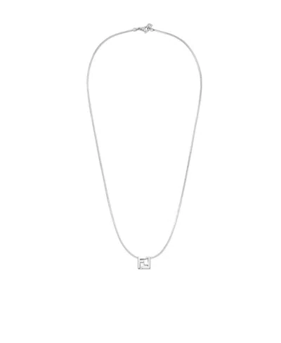 Fendi Ff-logo Pendant Necklace In White