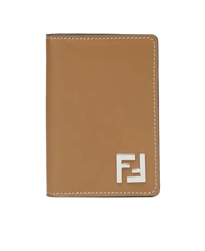 Fendi Ff Logo-plaque Faux-leather Cardholder In Brown