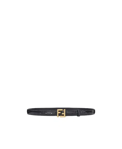 Fendi Ff-logo Plaque Leather Belt In Black