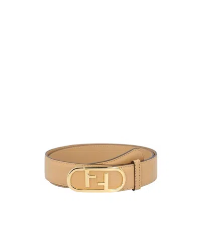 Fendi Ff Logo-plaque Leather Belt In Nude