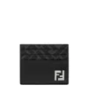 Fendi Brown Card-holder With Squared Ff Motif In Leather And Ff Canvas Man In Black