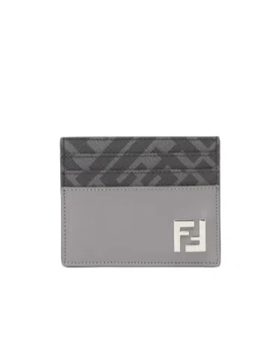 Fendi Ff Logo-plaque Leather Cardholder In Gray