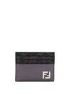 Fendi Ff Logo-plaque Leather Cardholder In Grey